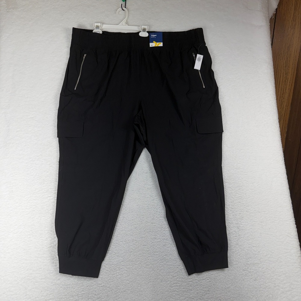 Old Navy Women's Black Jogger Pants 3X (W46x27) Zip Pockets Elastic Waist NWT